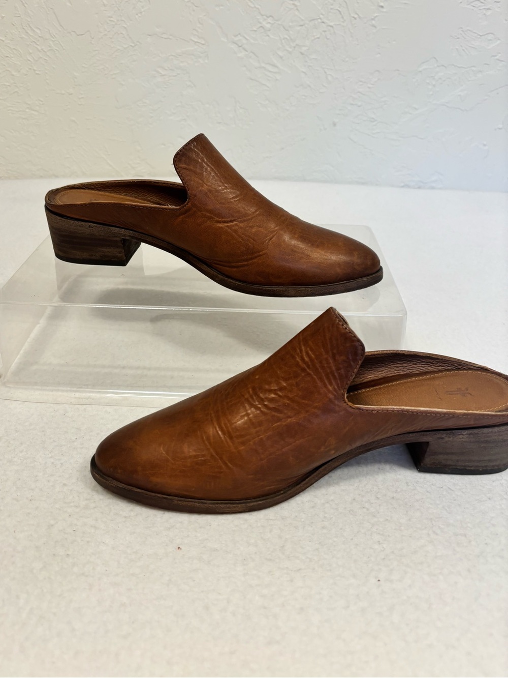 Frye Leather Mule Clogs Cognac Brown Slip On Heeled Shoes 8M